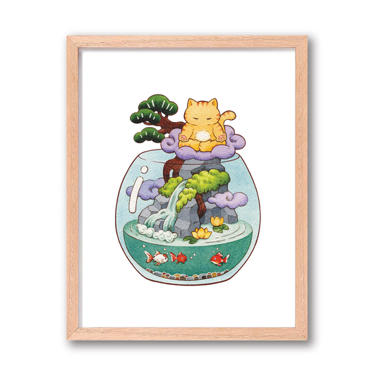 8 x 10 Terrarium Cat Art Print - Zen Cat