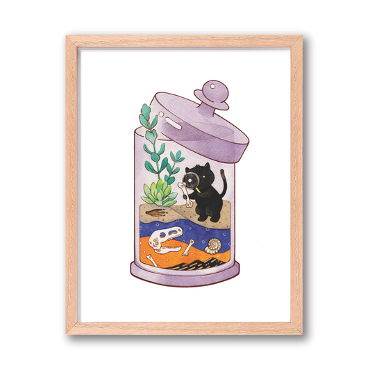 8 x 10 Terrarium Cat Art Print - Explorer Cat