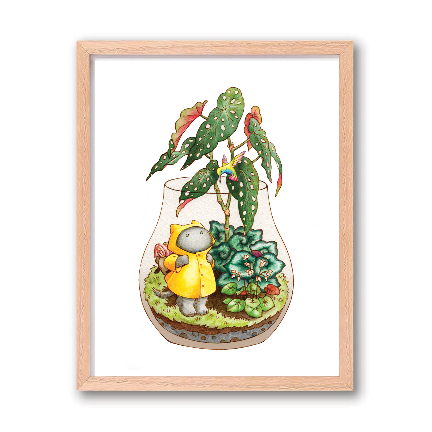 8 x 10 Terrarium Cat Art Print - Rainy Day Cat