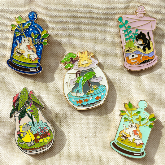Terrarium Cat Enamel Pin - Zen Cat