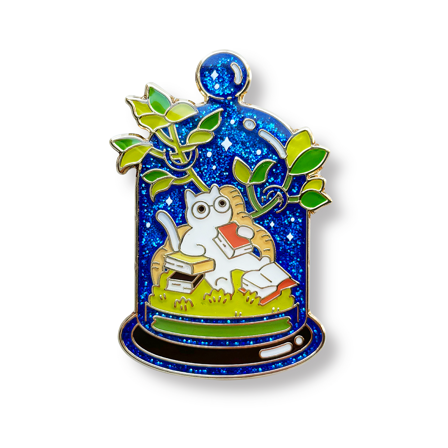 Terrarium Cat Enamel Pin - Reading Cat Night