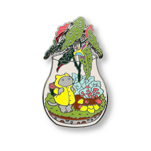 Terrarium Cat Enamel Pin - Rainy Day Cat