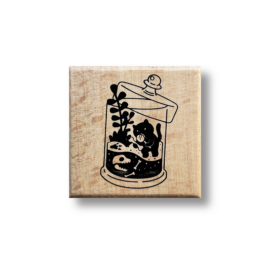 Terrarium Cat Rubber Stamp - Explorer Cat
