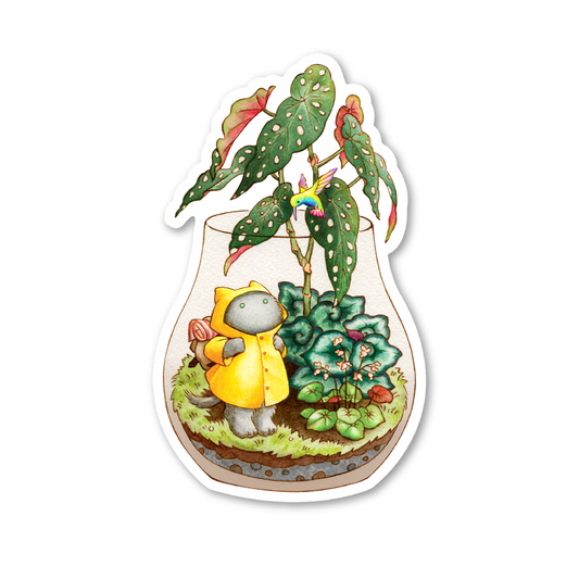 Terrarium Cat Sticker - Rainy Day Cat