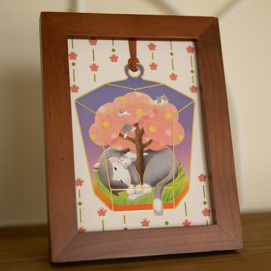 5 x 7 Terrarium Cat Art Print - Morning Cat