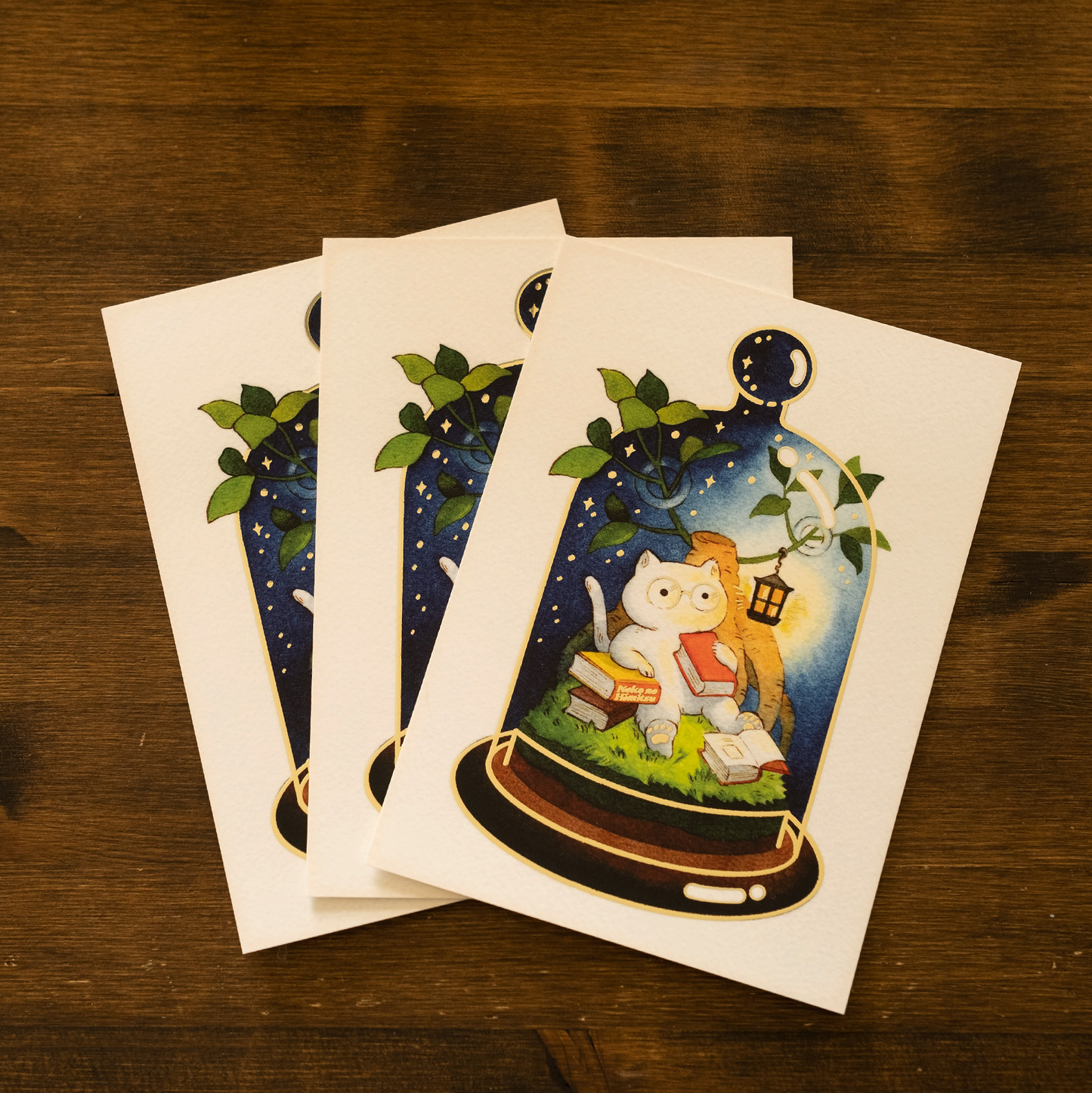 5 x 7 Terrarium Cat Art Print - Reading Cat