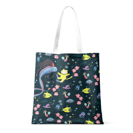 Curious Cat Tote Bag - Deep Sea