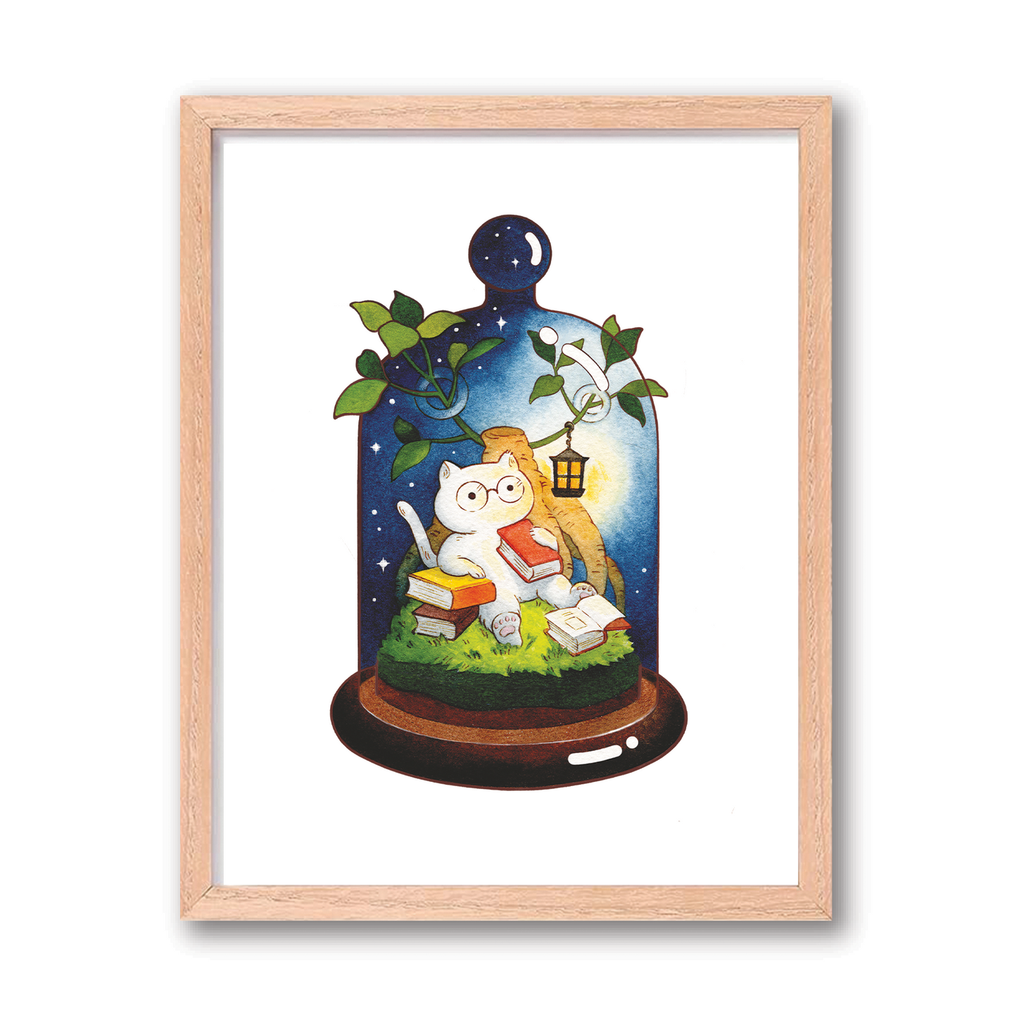 8 x 10 Terrarium Cat Art Print - Reading Cat