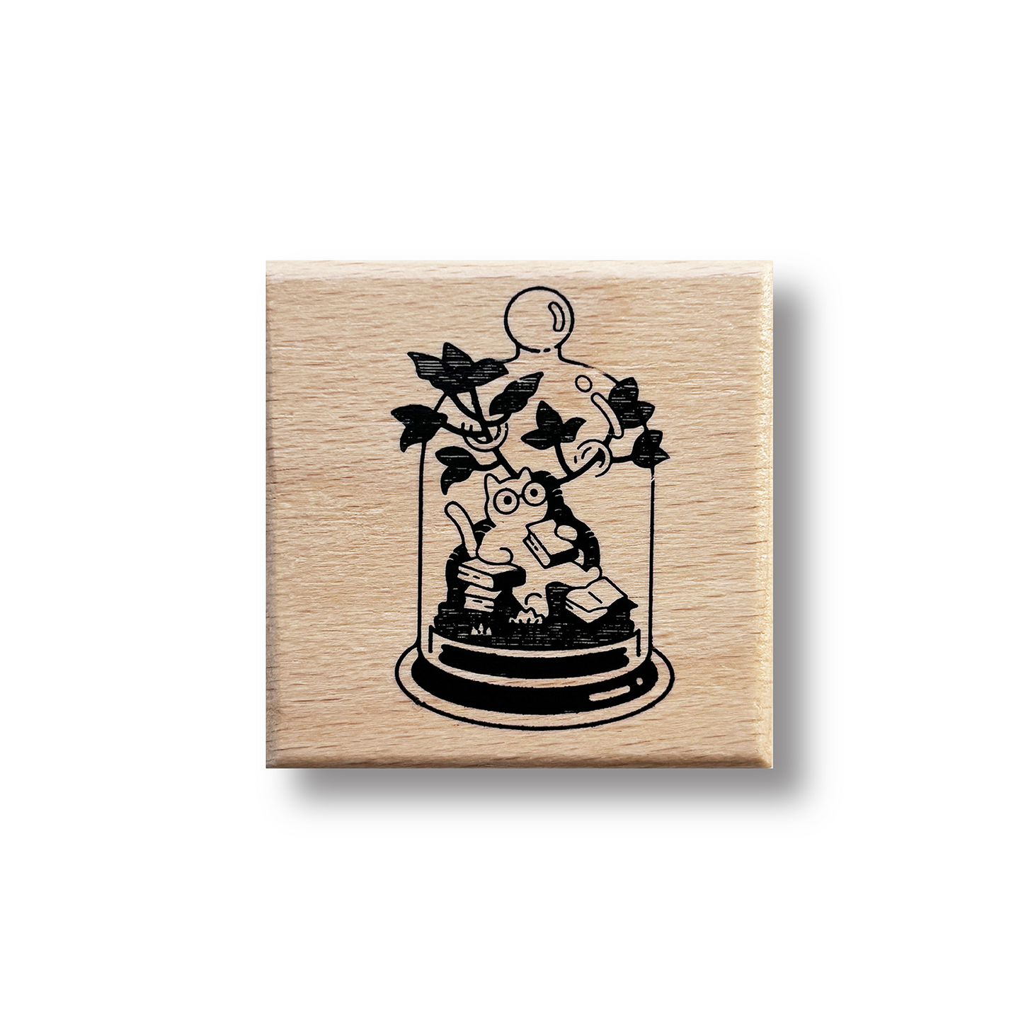 Terrarium Cat Rubber Stamp - Reading Cat