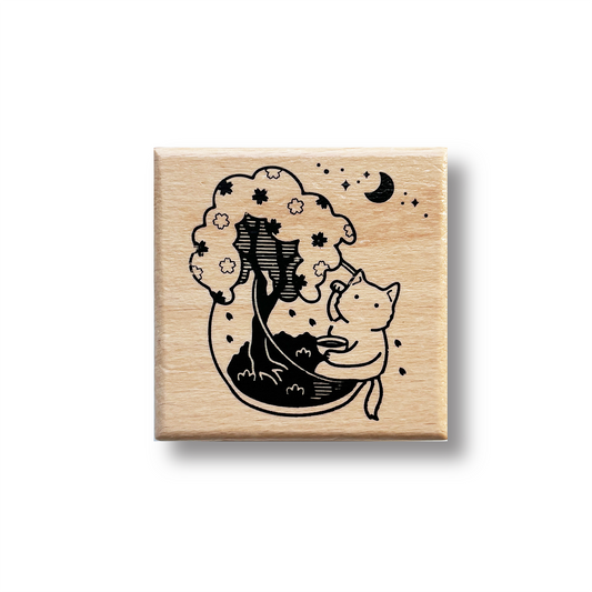 Terrarium Cat Rubber Stamp - Night Cat