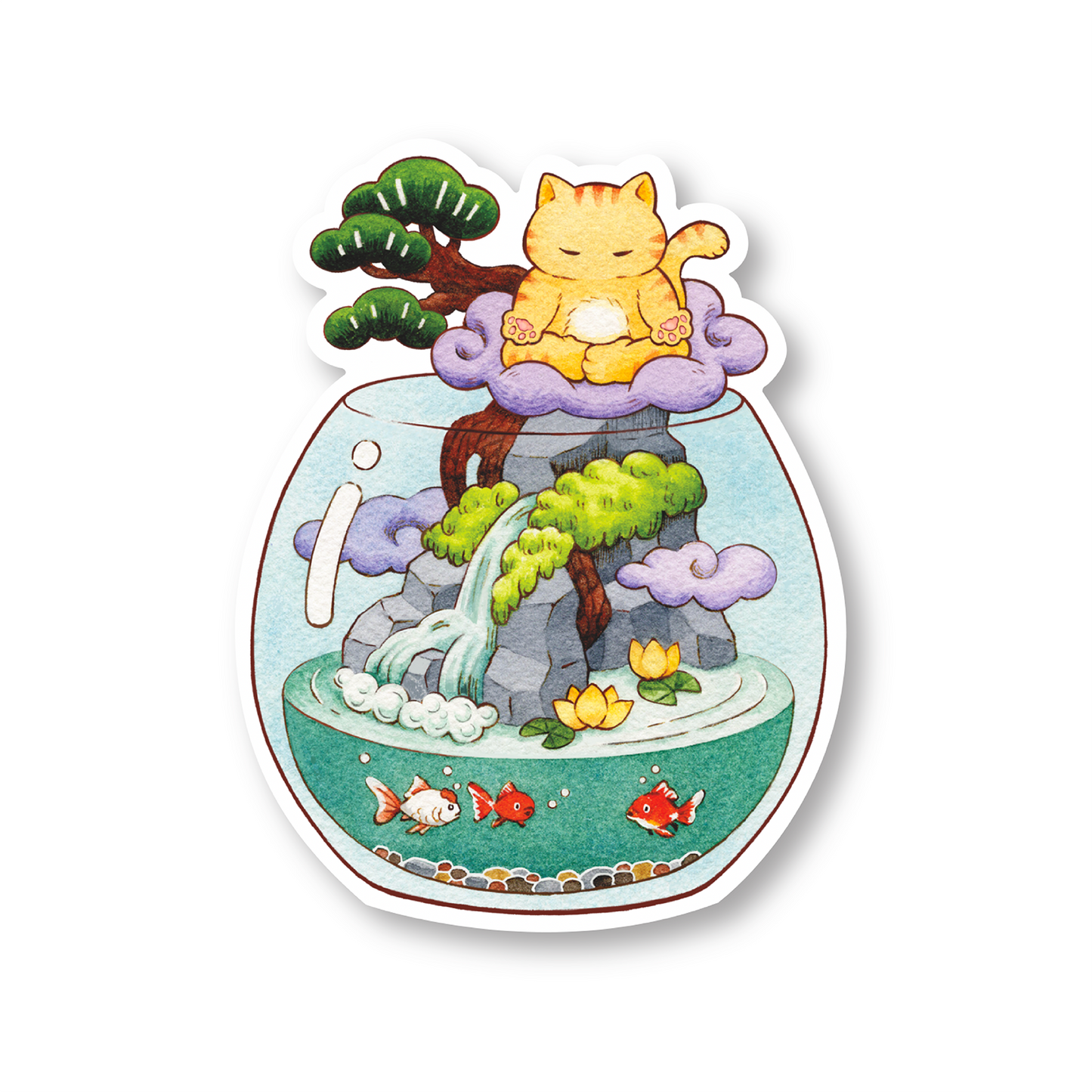 Terrarium Cat Sticker - Zen Cat