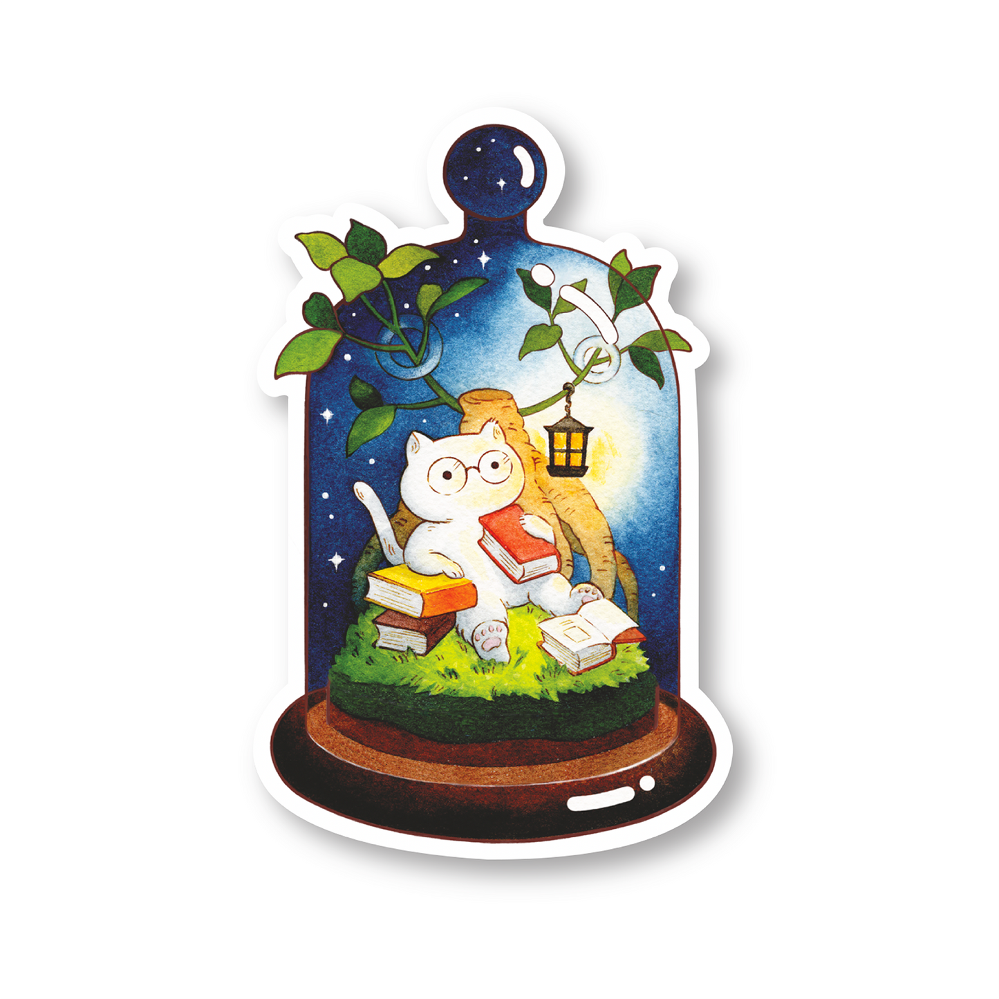 Terrarium Cat Sticker - Reading Cat