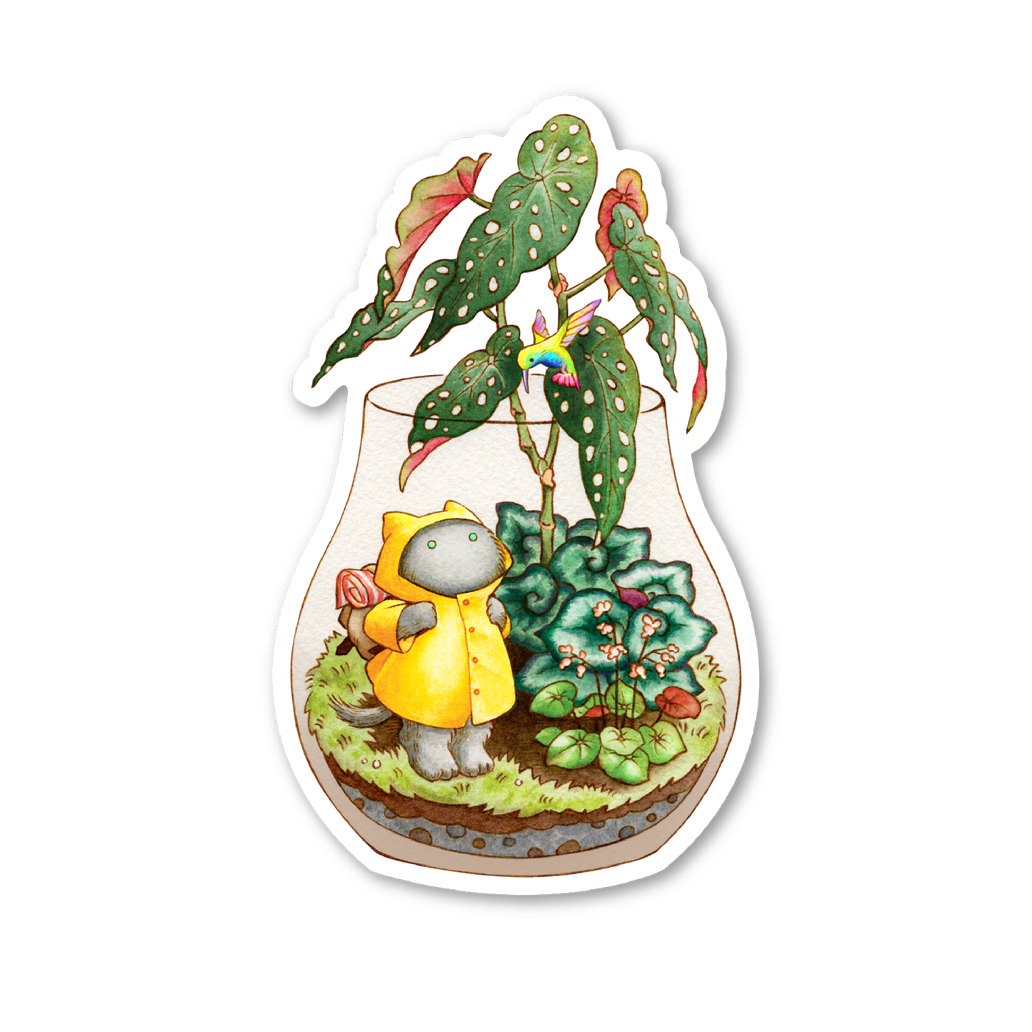 Terrarium Cat Sticker - Rainy Day Cat