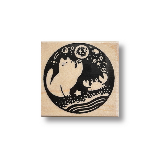 Zodiac Cat Rubber Stamp - Starry Sea Shore (CANCER)