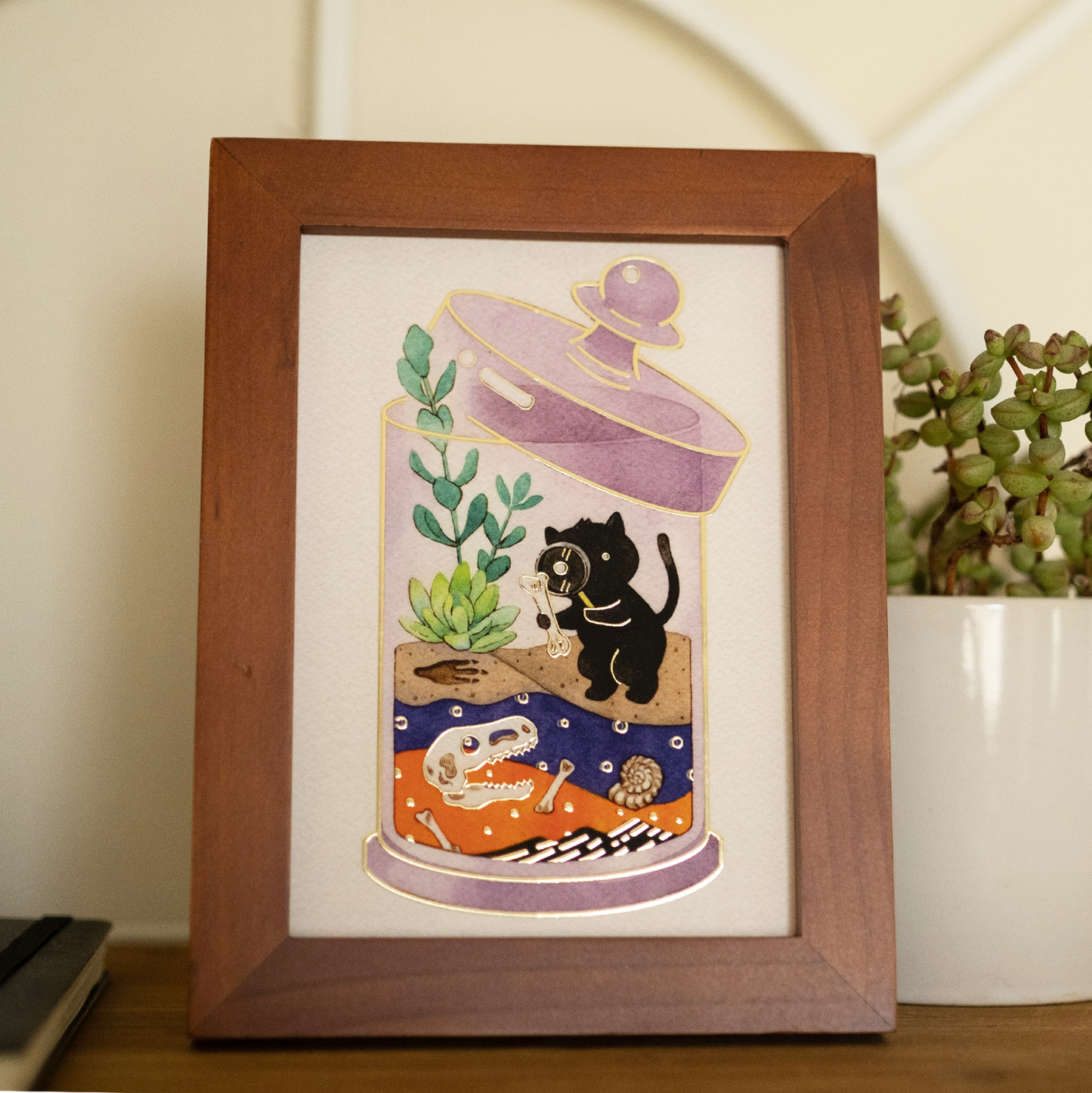 5 x 7 Terrarium Cat Art Print - Explorer Cat