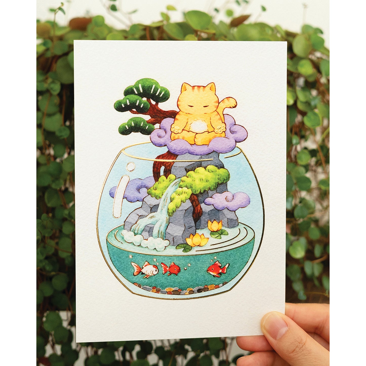 5 x 7 Terrarium Cat Art Print - Zen Cat