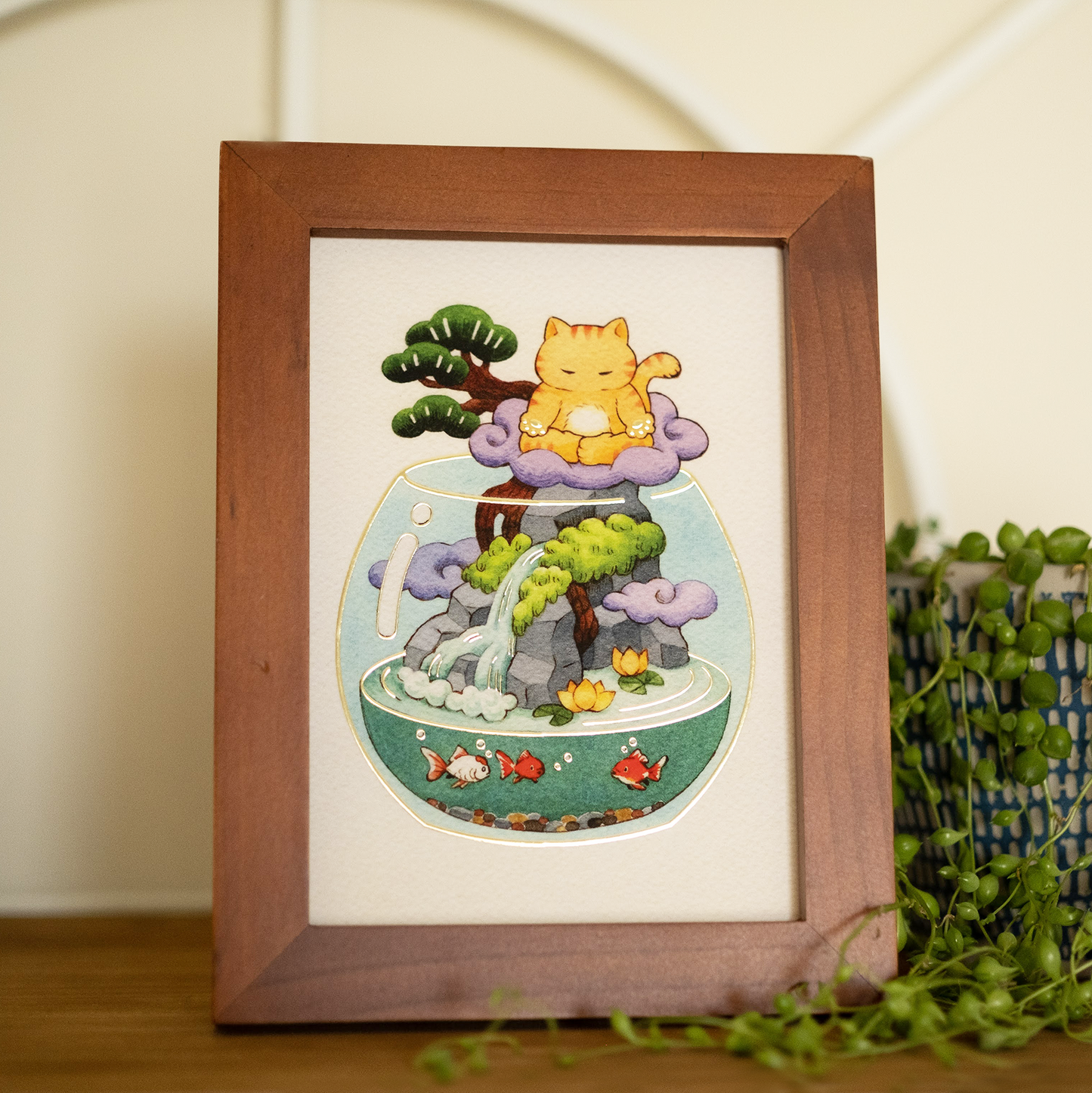 5 x 7 Terrarium Cat Art Print - Zen Cat